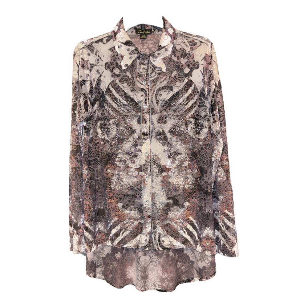Cartise Velvet Studded Hi-Lo Shirt w/Crystal Buttons.  Size L AR 4